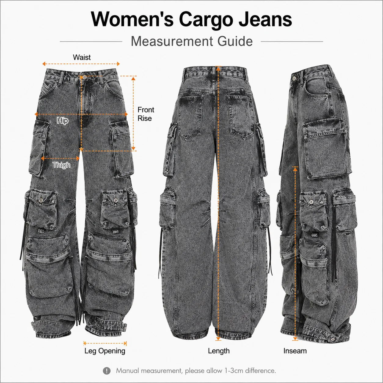 Custom Logo Women's Denim Skinny Jeans High Waist Multi-pocket Design Streetwear Light Wash Pencil Pants Wholesale