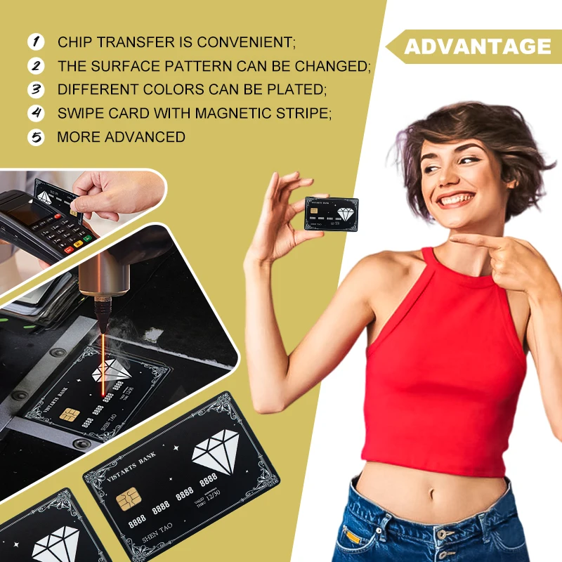 Metal Crafts Gift Debit Clip Bank Magnetic Stripe Printing Custom Blank Carte De Credit En Metal Credit Card for Laser Engraving