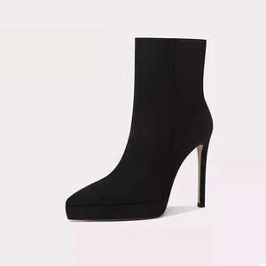 Women's Designer Suede PU Ankle Boots Thin Heel Solid Pattern Slip-On Closure Waterproof Upper Rubber for Autumn/Winter Season