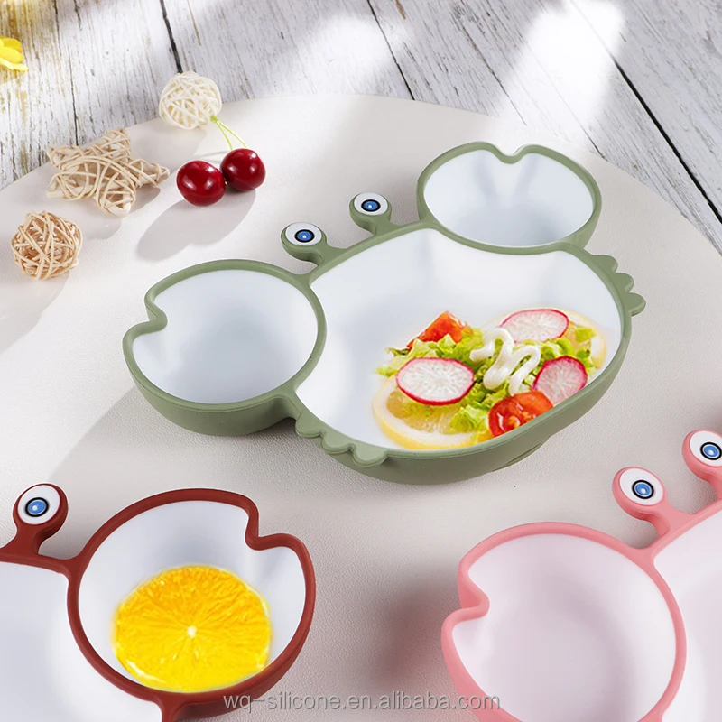 BPA Free Feeding Tool Dining Silicone Cute Baby Crab Plate for Kids with Davided Baby Suction Plate details