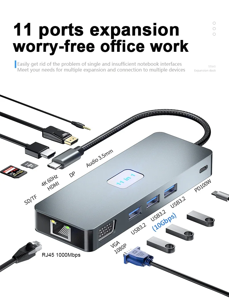 8 Port Usb C Hub With Triple Display Hdtv 4k 60hz Network 1000mbps Type C Usb3.1 10gbps 8 In 1 Type C Docking Station - Buy Docking Station Multi-display Support dual Display Docking 3.0 Rj45 Network Port Type C Usb C Hub Adapter