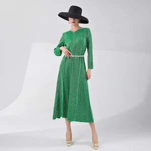 High Quality Women's Dress Midii Elegant Stretch Patchwork Pleated Fashion Dress Casual Long Sleeve Evening Gown