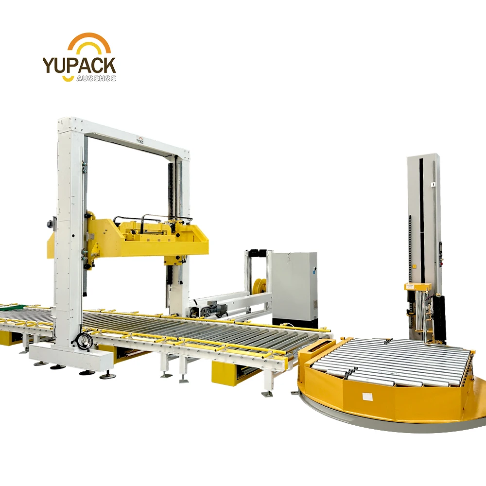 Automatic Pallet Packing System Film Stretch Wrapping Machine and Strapping Machine With Double Strapping Head Top Press