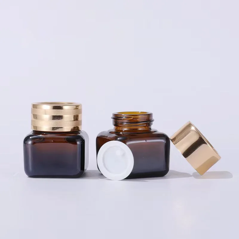 High-End 15g  Glass Square Jars Aluminum Lid  Cosmetic Amber Jar Packaging Container Body Face Eye Cream Paint details