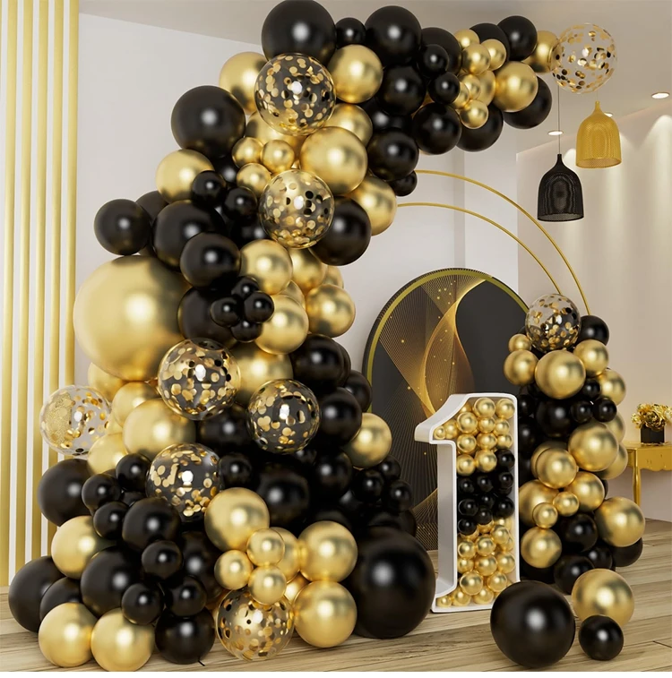 Black Gold Balloon Garland Arch Kit Latex Confetti Balloon Happy 30 40 ...