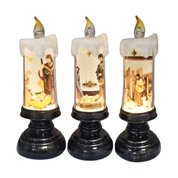 Hotsale warm white led light Vintage luminous crystal religious home decor Xmas gift flickering Candle Lamp water lantern