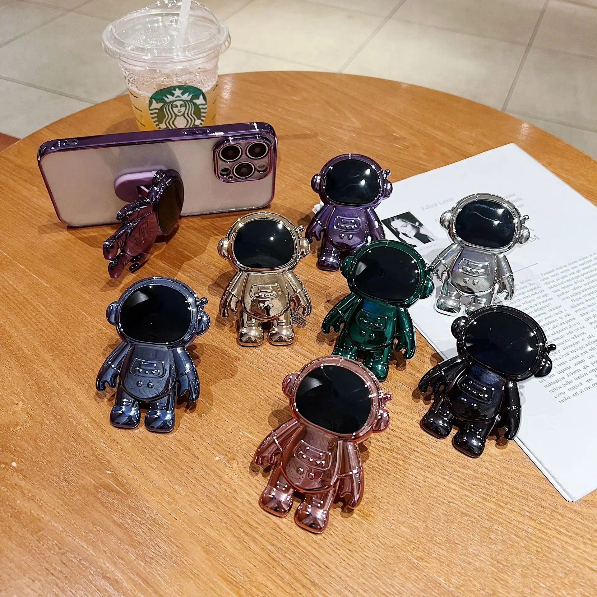 Multi-color foldable electroplating astronaut cartoon design mobile phone stand holder for iphone for samsung for xiaomi