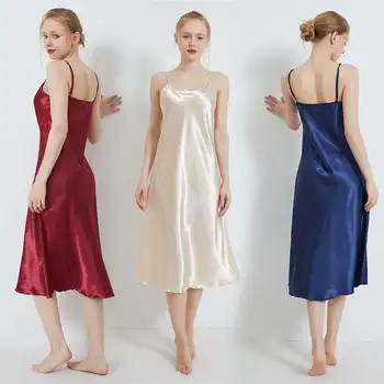New Arrival Women'S Clothing Ice Silk Satin Slip Nightdress Love Print Comfortable Home Wear Women'S Casual Pajamas