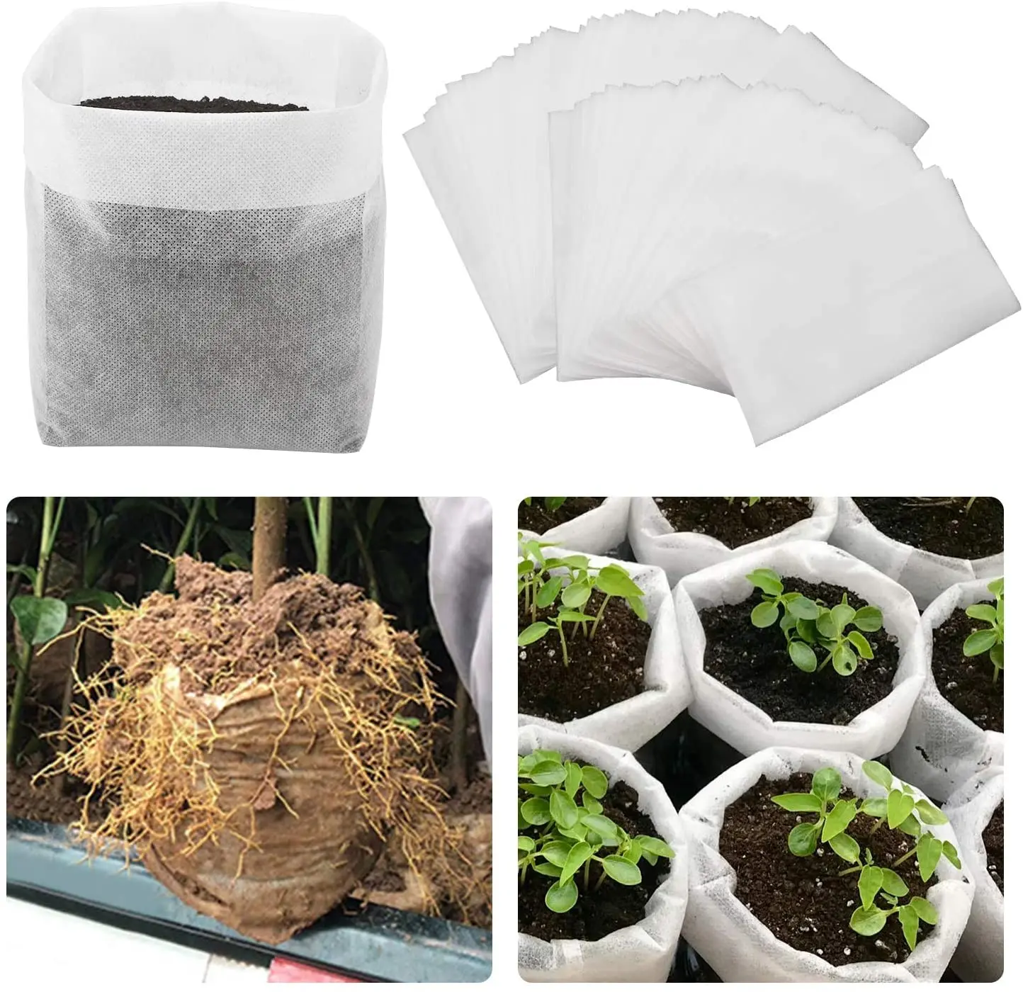 Large Plant Grow Bags, Degradable Non-Woven Plant Seedling Bags Fabric Pots for Seedling