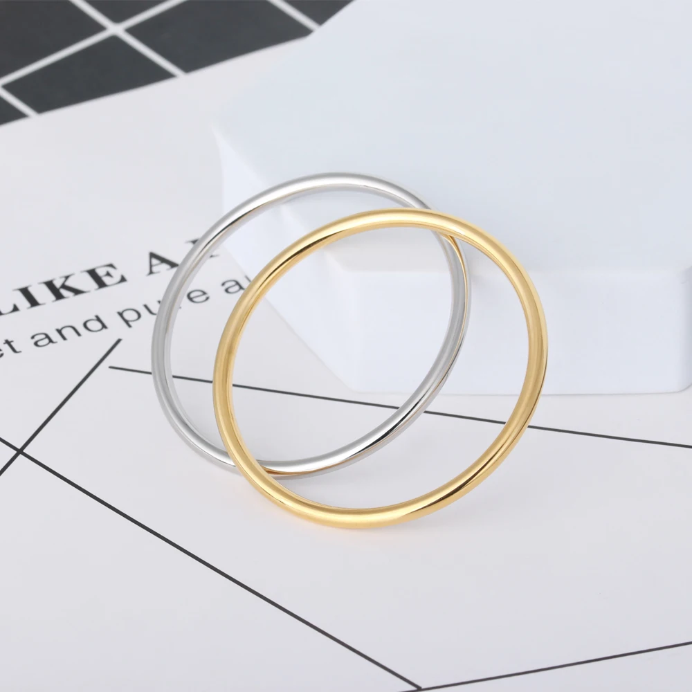 High Quality Glossy Stackable Thin Round Bangle Pulsera Classic Simple Stainless Steel Gold Circle Bangle Bracelet