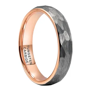 Coolstyle Jewelry Domed 4mm Wholesale Two Tone Rose Gold Hammered Tungsten Ring for Women Men Fashion Engagement Wedding Band