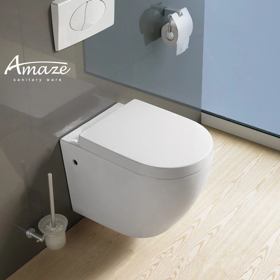 Amaze bathroom new design white wc ceramic sanitary ware p-trap bathroom water closet wall hung toilet