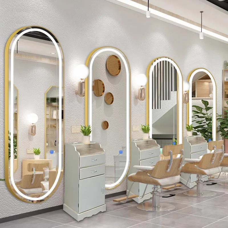 New Arrival Modern Large Full Length Gold Styling Barber Salon Furniture Wall Mounted LED Beauty Salon Mirror with Metal Frame