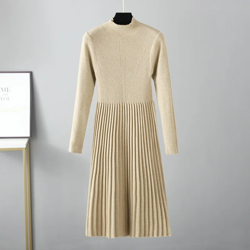 winter dress pleated knitted Solid Women Long Knit Sweater Turtleneck Autumn Warm a Line Dresses Christmas Holiday Party Dress blue sparkly dresses for Size:4 (3-4y) Wardrobe staples the perfect classic casual