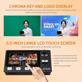 FEELWORLD L2 PLUS 5.5" Touchscreen Professional Video Switcher, 4HDMI Input Live Streaming Mixer with PTZ Control OEM Service detail image