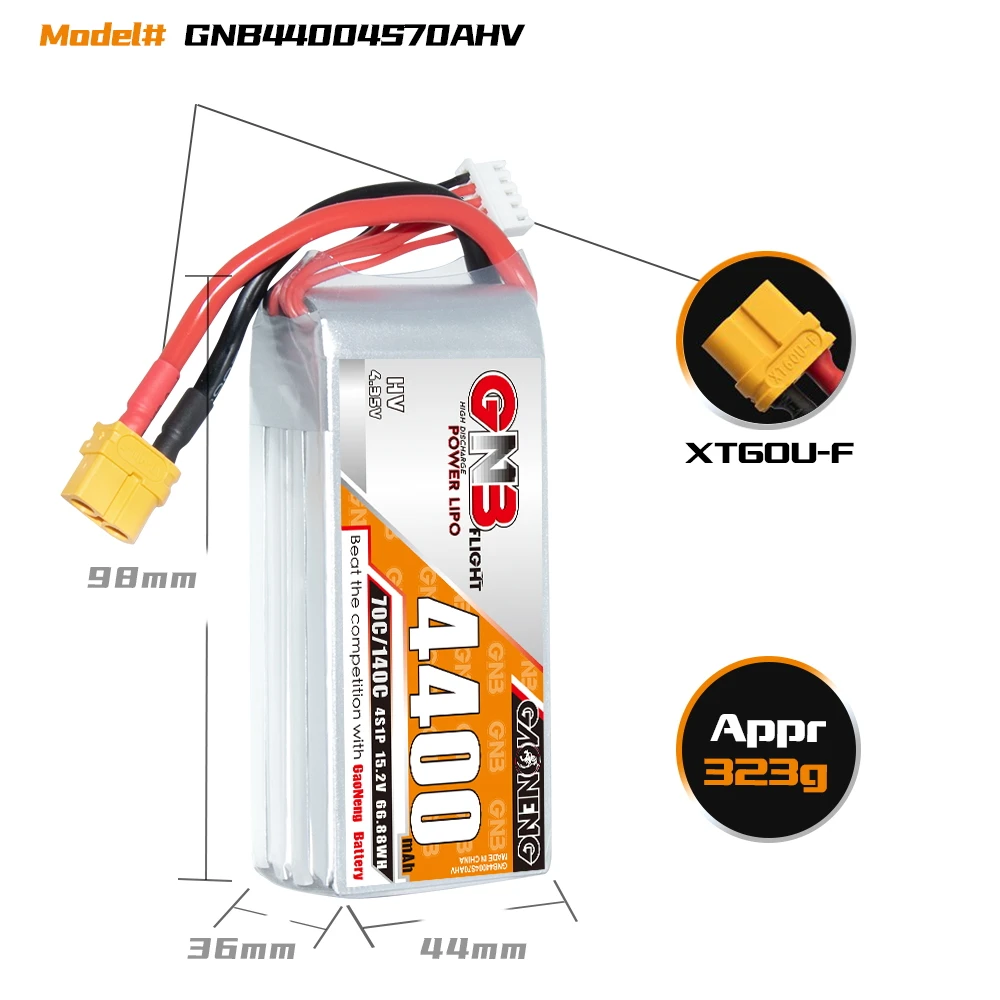 Gnb Gaoneng Lihv 4400mah 4s 15.2v 70c 140c Xt60 Rc Lipo Battery For Rc ...