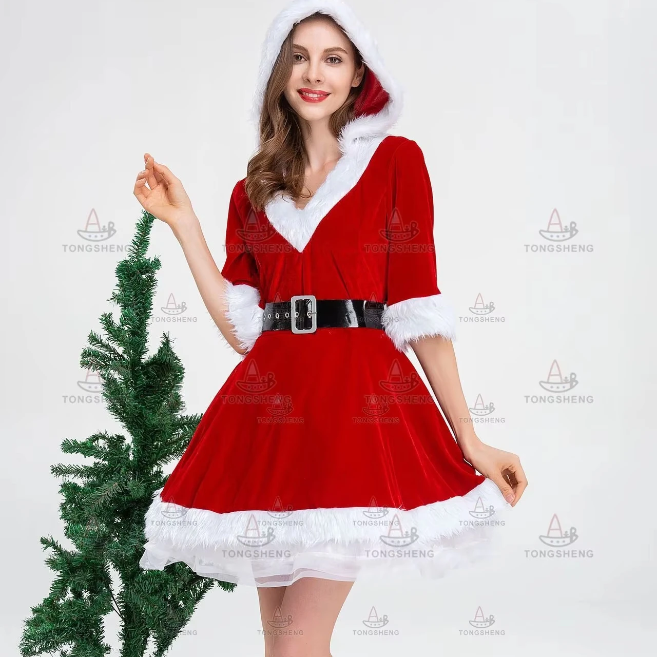 Women Sexy Santa Claus Hoodie Cosplay Christmas Costumes Women Party  Clothes Sexy Adult Christmas Dress