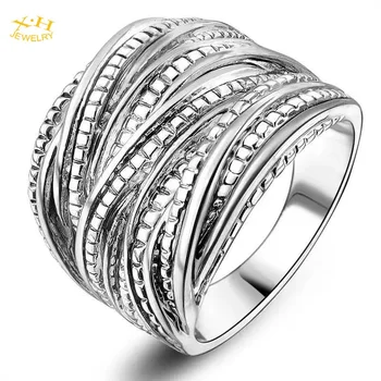 2 Tone Intertwined Crossover Statement Ring Fashion Chunky Band Rings for Women Men Gold Silver Plated Wide Index Finger Rings