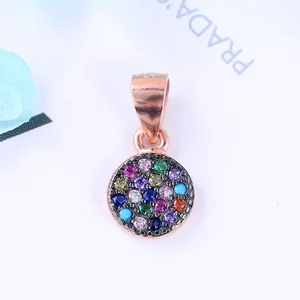 Women Daily Wear 925 Sterling Silver Pendants Multicolor Stones Pave Setting 2 Tone Plated New Design Gold Pendant