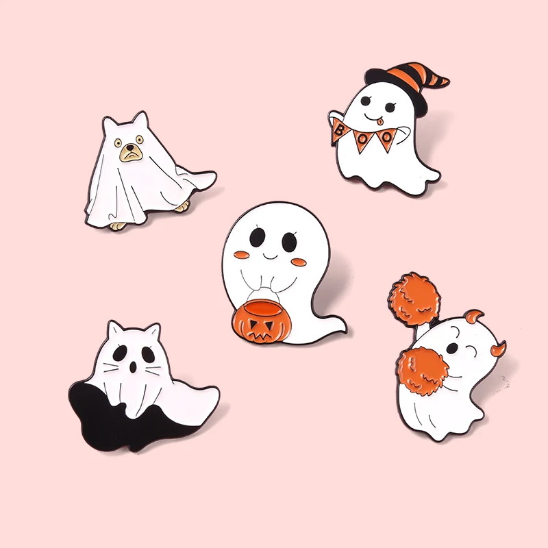 Halloween Cute Ghost Brooch Pin Set - 2pcs Cartoon Ghost Badges For Lapel, Jacket, Or Bag - View #4