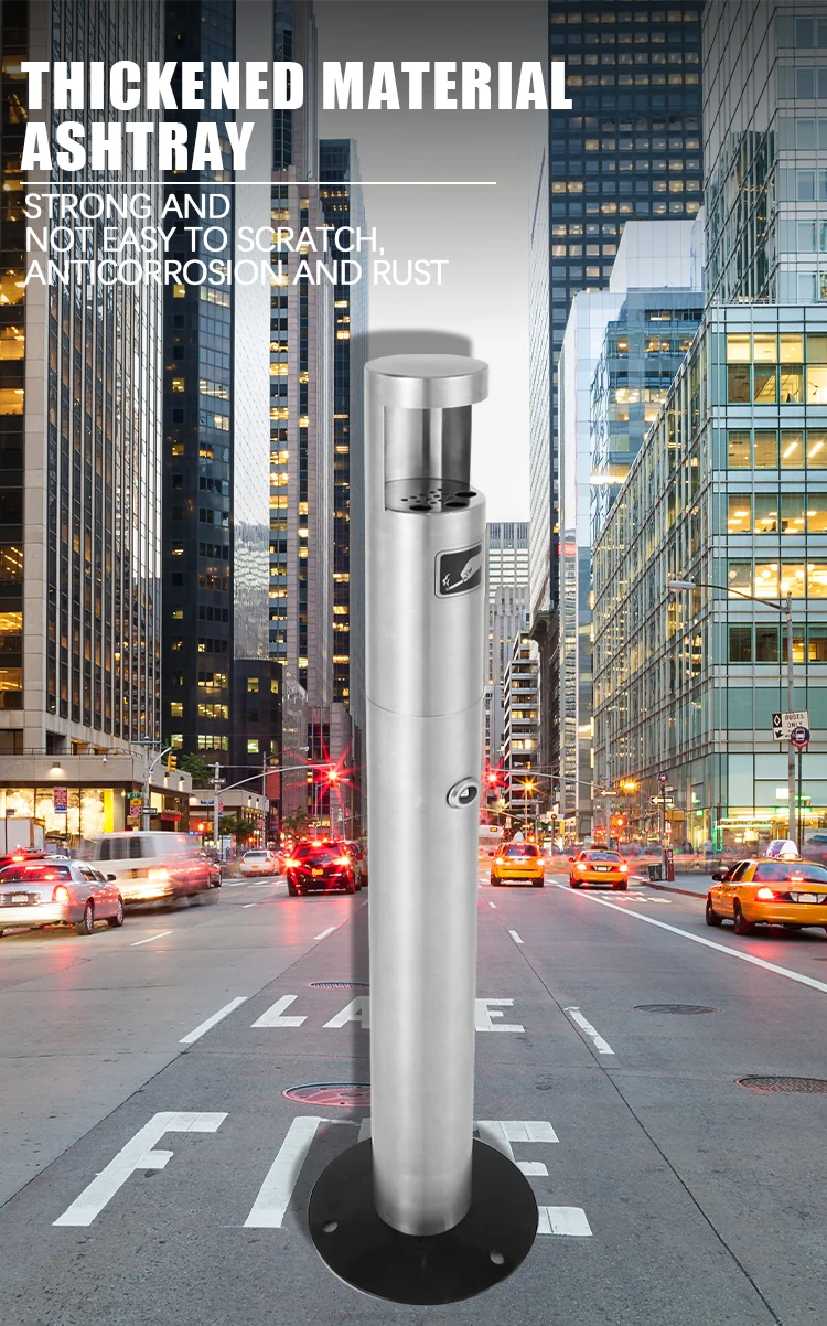 Standing Ashtray Outdoor Post Windproof Stand Ashtray Stainless Steel Vertical Cigarette Butt