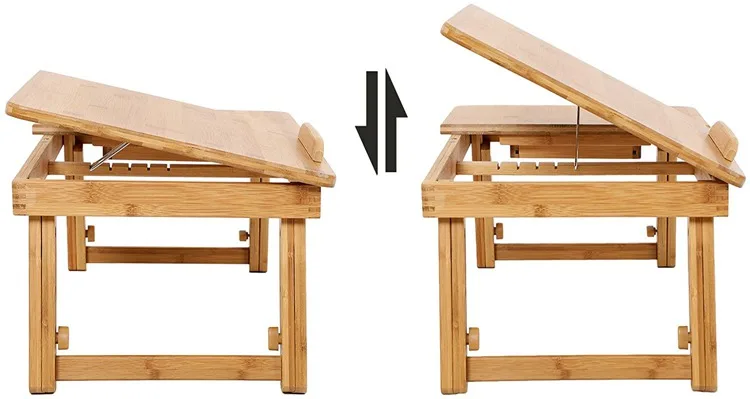 Современный регулируемый стол SONGMICS для дома и офиса из натурального бамбука, столик-поднос, портативный складной столик для ноутбука и компьютера