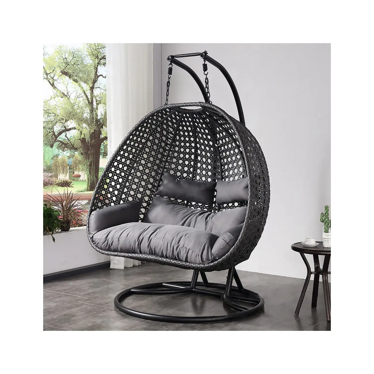 Modern Rattan Hanging Egg Chair With Stand Patio Swings Rocking Basket Hammock Chair Balcony Courtyard Garden Outdoor Furniture 333043