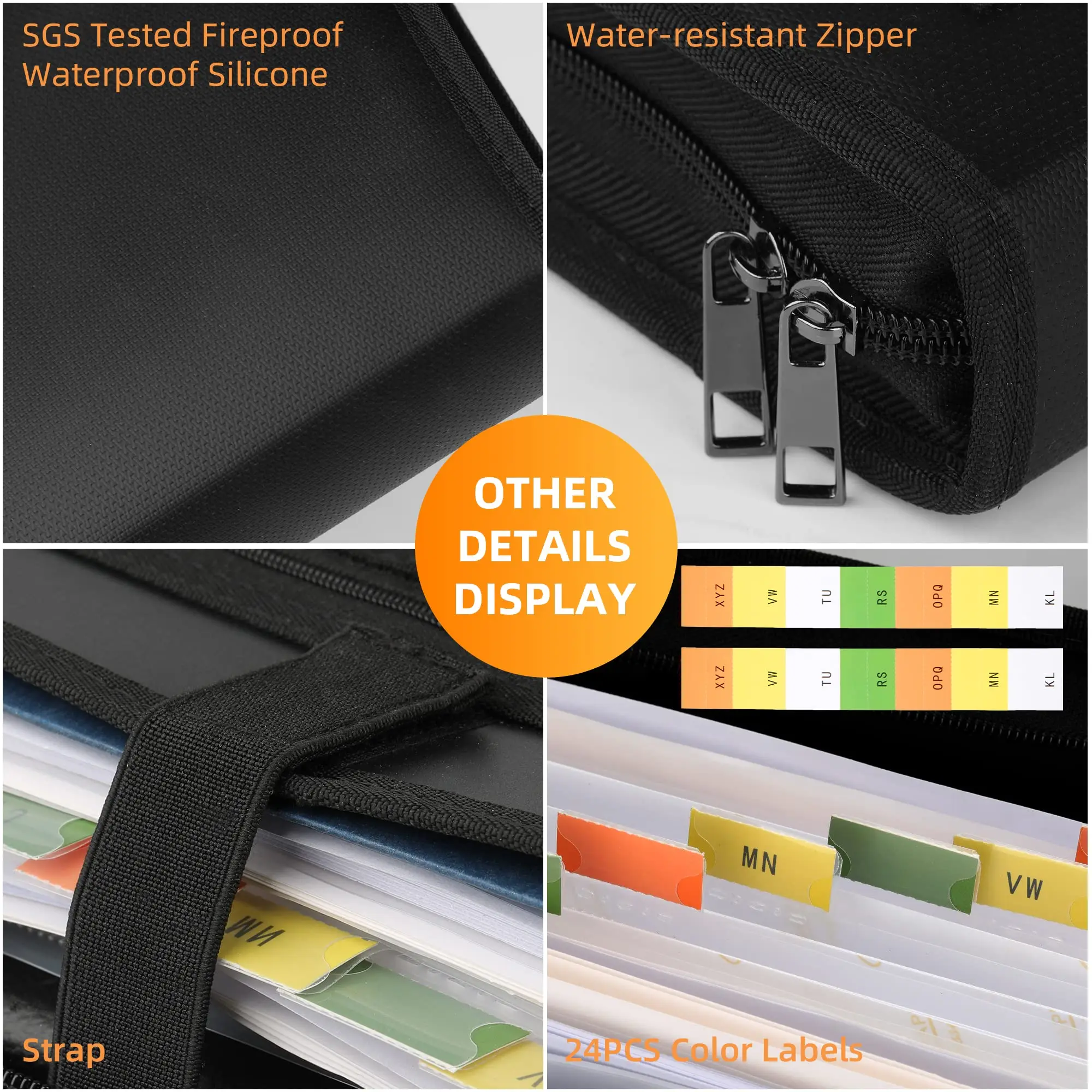 YIHUAXING 12-Pocket Expandable Fireproof Accordion File Organizer with Zipper and Tabs for Documents Storage