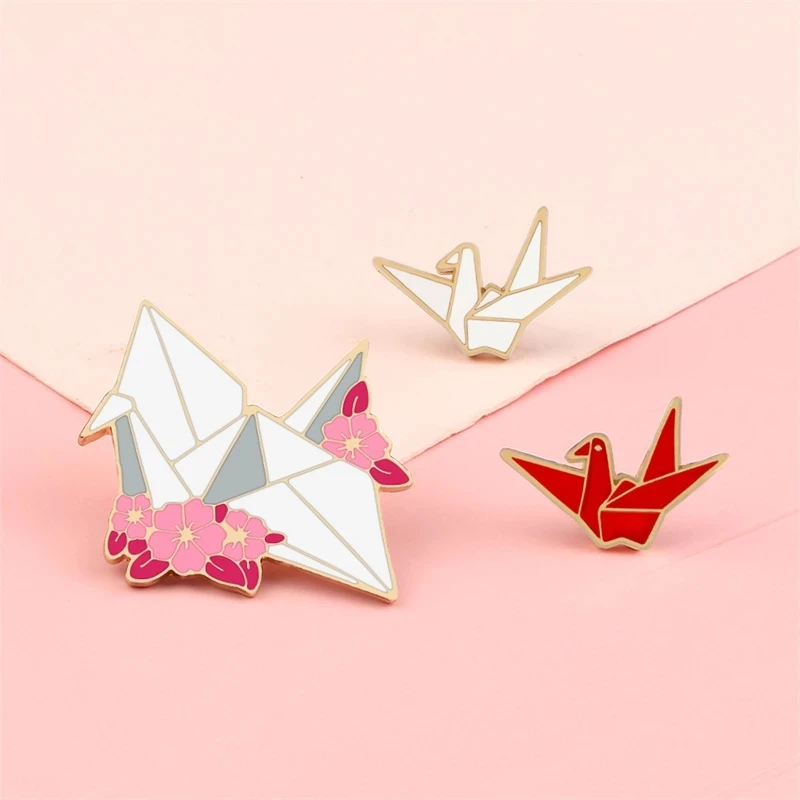 Origami Bird Paper, Origami Enamel Pin, Origami Jewelry, Paper Crane Pin