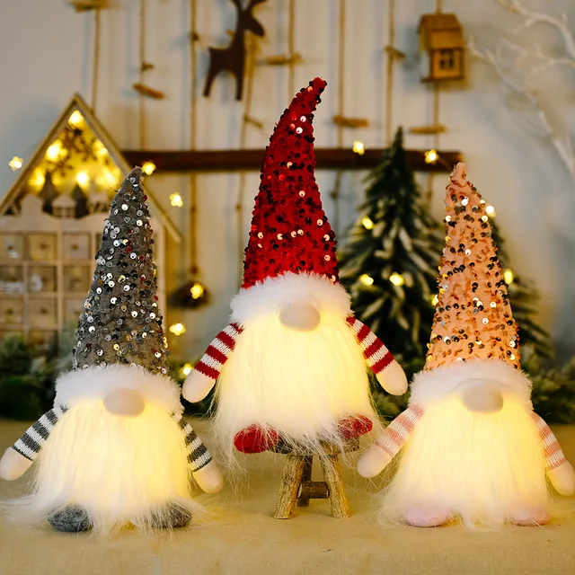 Christmas Gnome Doll With Led Light Christmas Decorations Santa Plush Doll Xmas Ornaments Holiday Table Decor