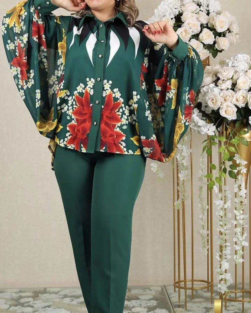 New African Plus Size Ladies Clothing Loose Print Stitching Bat Sleeve