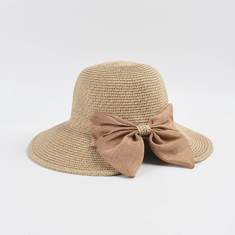 Japanese Split Bow Wide Brim Straw Hats Customized Women Summer Outing