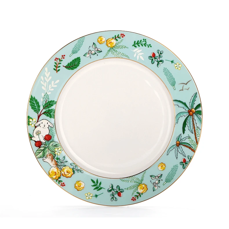 Children's Fun Summer Style fairy Rabbit Green Glaze Tableware Two-piece Ceramic  Bone China Dinner Plate