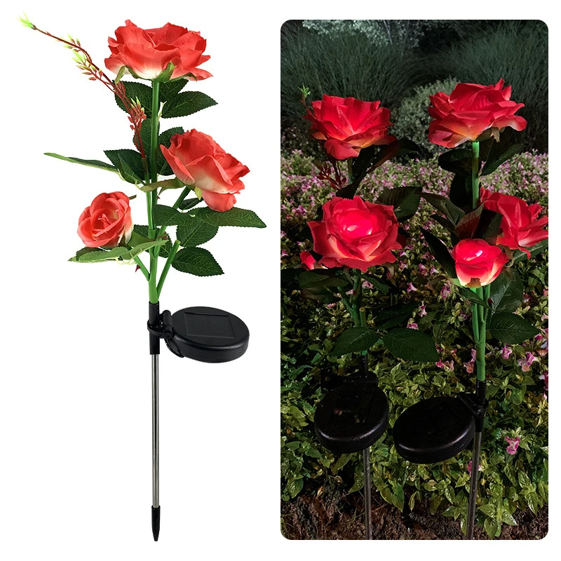 3LED Solar Power Peony Flowers Stake Lights Outdoor Garden Path Luminous Lamps 