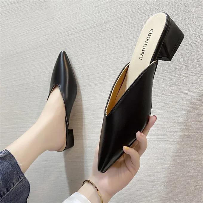 Simple Design Big Size Pointed Toe Sandals for Ladies 2022 Women Heels Mule