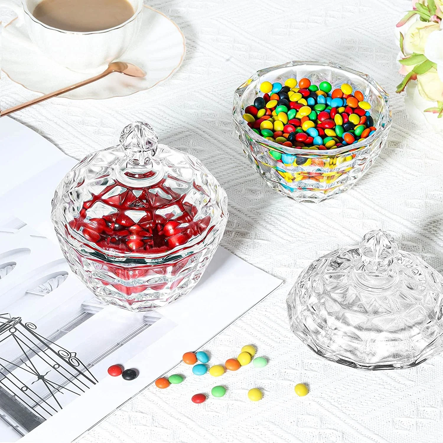 ComSaf Large Glass Candy Dish with Lid Clear Covered Candy Bowl Crystal  Candy