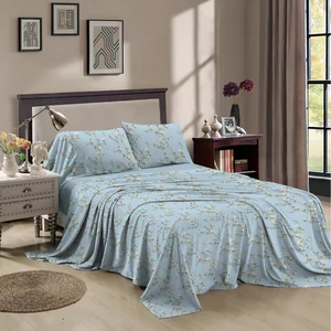 HONEYMOON China Style Cotton Botanical Flowers and Check Pattern Pigment Envelop Style Pillowcase Printing Sheet Sets Bedsheet