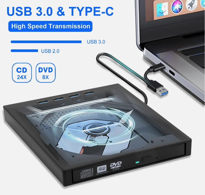 Factory Price USB 3.0 external cd and dvd drive for laptop DVD Writer Drive Burner Reader Player for Windows 7/8/10/11