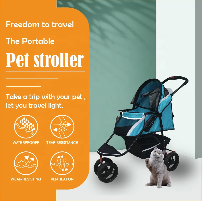 2023 Pet Stroller Wheels Dog Cat Cage Stroller Folding For Small Medium