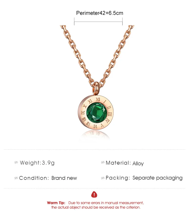 Retro Creative Roman Numerals Green Crystal Pendant Necklace Cold Wind Temperament Clavicle Chain Women TrendJewelry