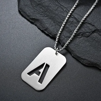Fashion Jewelry Couple Necklace Last Name English 26 Letters Military Plate Nameplate Pendant Necklaces Stainless Steel