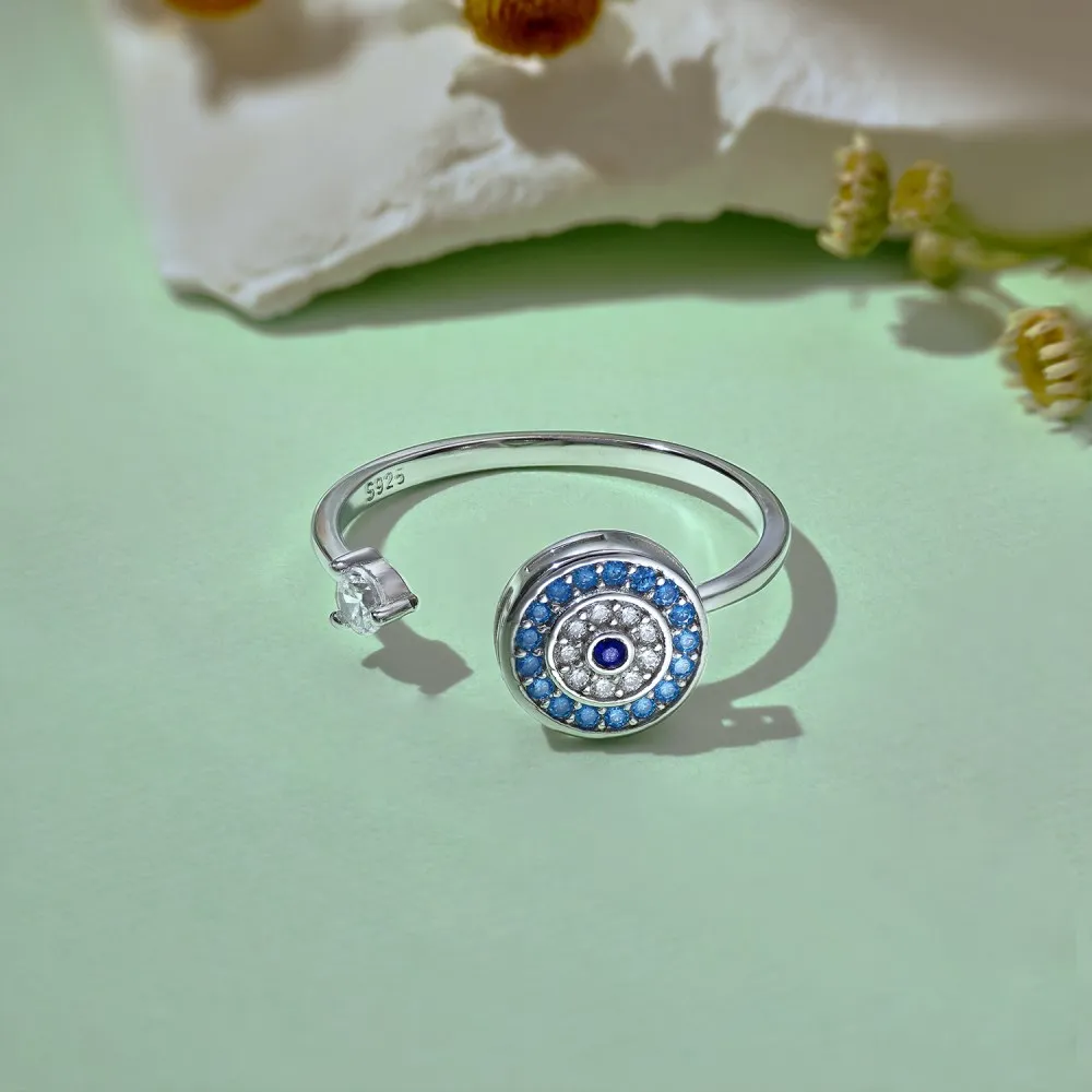 KAKODIY Dropshipping Evil Eye Design 925 Sterling Silver Finger Spinner Ring Women Adjustable Spinner Anxiety Ring detail 2
