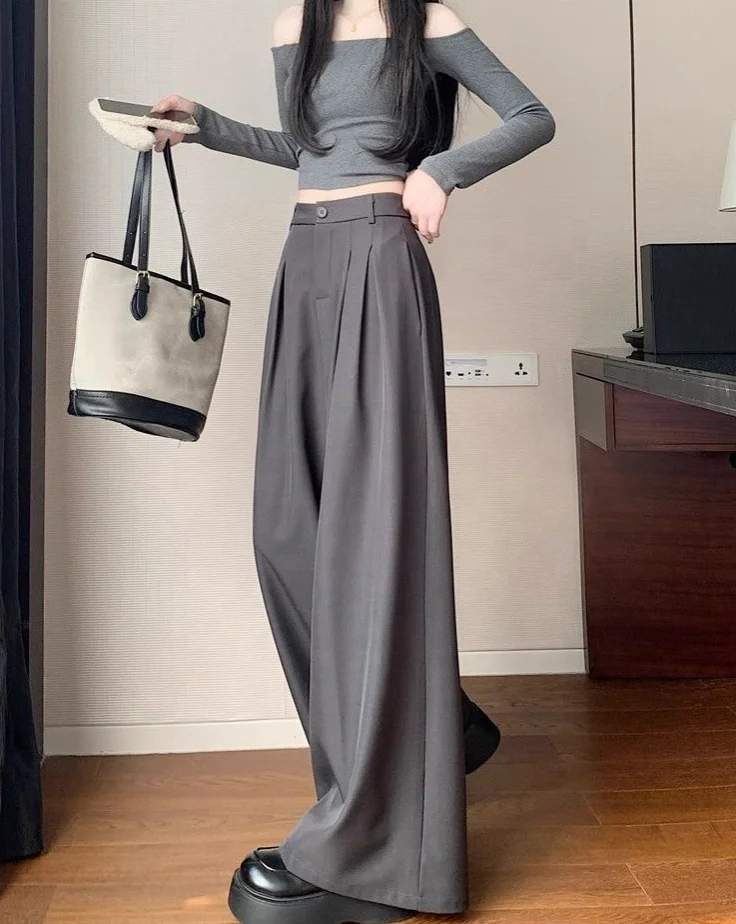 Women's Wide-Leg Pants 2025 Summer New Arrivals High-End Drapey Loose-Fit Straight-Leg Trousers for Petite Figures