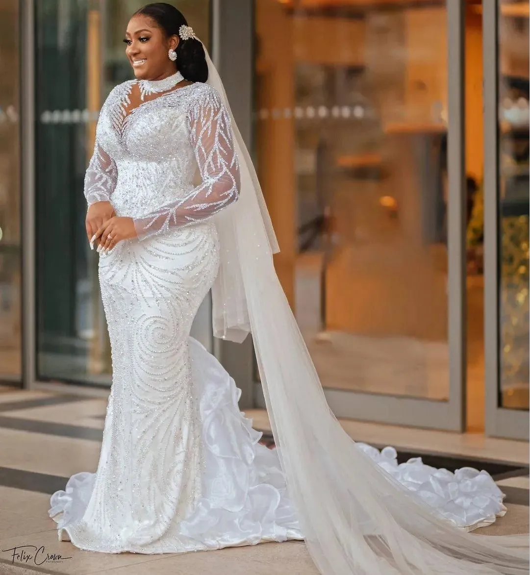 mermaid wedding dresses 2025 Sexy Sheer 3D Floral Lace Mermaid Wedding Dress
