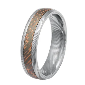 TIZTI Superconductor Men's Ring with Unique Damascus Steel Sleeve Niobium Titanium Mix Superconductor Comfort Fit Ring