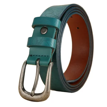 Split genuine leather belts belt beautiful design flower embossing buckle leather custom waist belt for women
