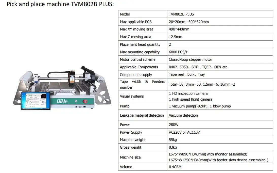 QIHE TVM802 Dual Vision Built-in Computer SMT Machine