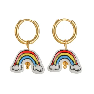 New Arrival 18k Gold Plated Stainless Steel Hoop Earrings Cute Rainbow Earrings for Women