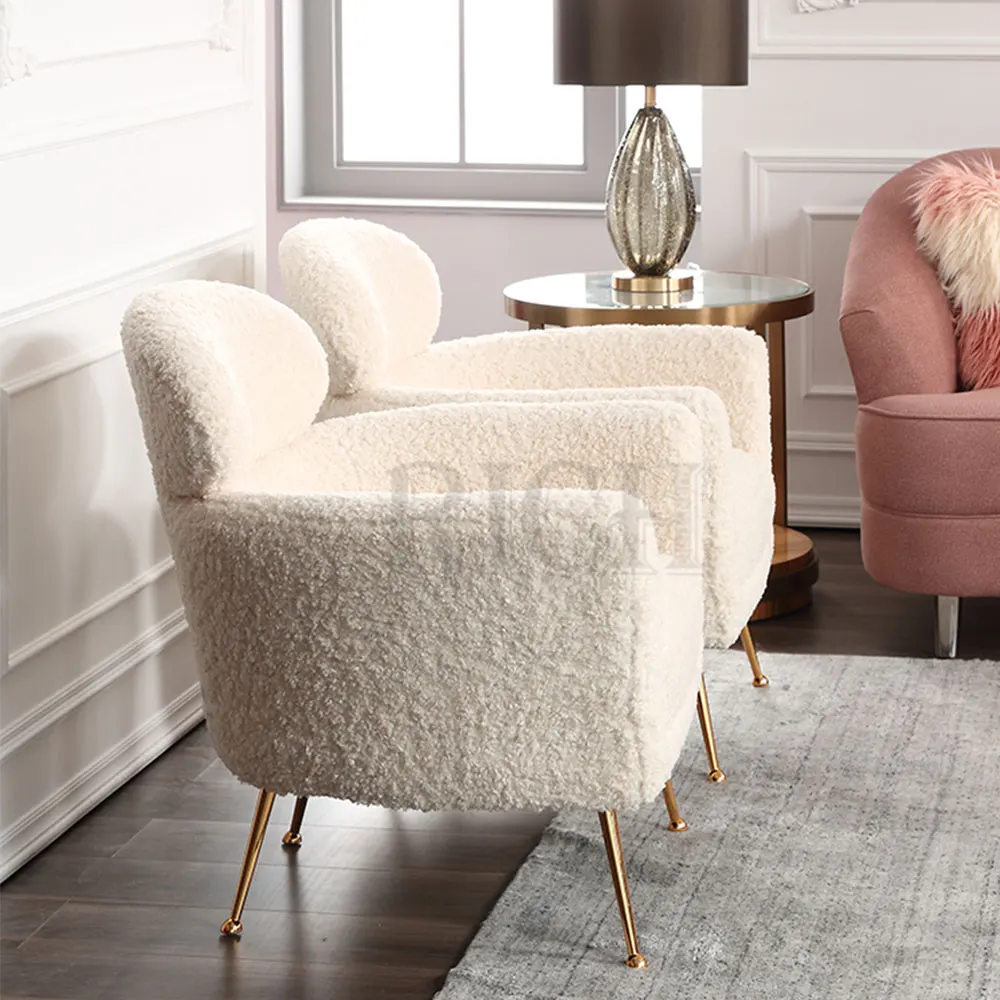 Modern Luxury White Velvet Boucle Fabric Leisure Arm Chair for Apartment Living Reading Room Bedroom Hotel Office Waiting Room