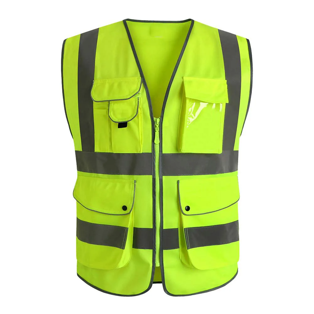 Hi Viz Vest With Reflective Strips 4 Pockets Safety Muti Fuction Workwear New